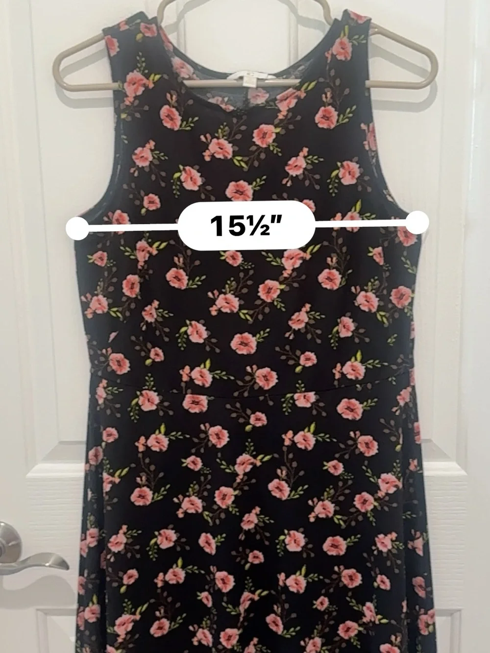Charming Charlie Black Floral Sleeveless A-Line Dress w/Pink Roses
